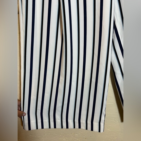 Zara White and Blue Striped Wide Leg Cropped Pants Flowy Elastic Waist M pockets - Picture 3 of 12